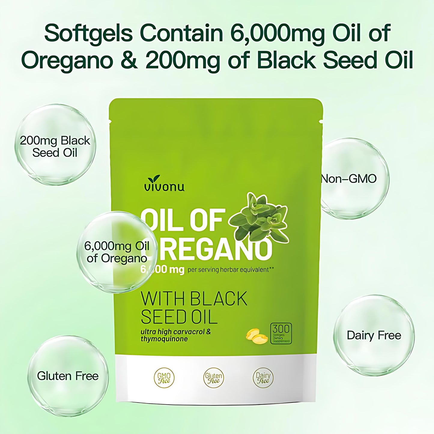 Oil of Oregano with Black Seed Oil 300 Capsules | Natural Antioxidants | Nutritional Support | Highly Effective Botanicals Dietary Healthcare Supplement
