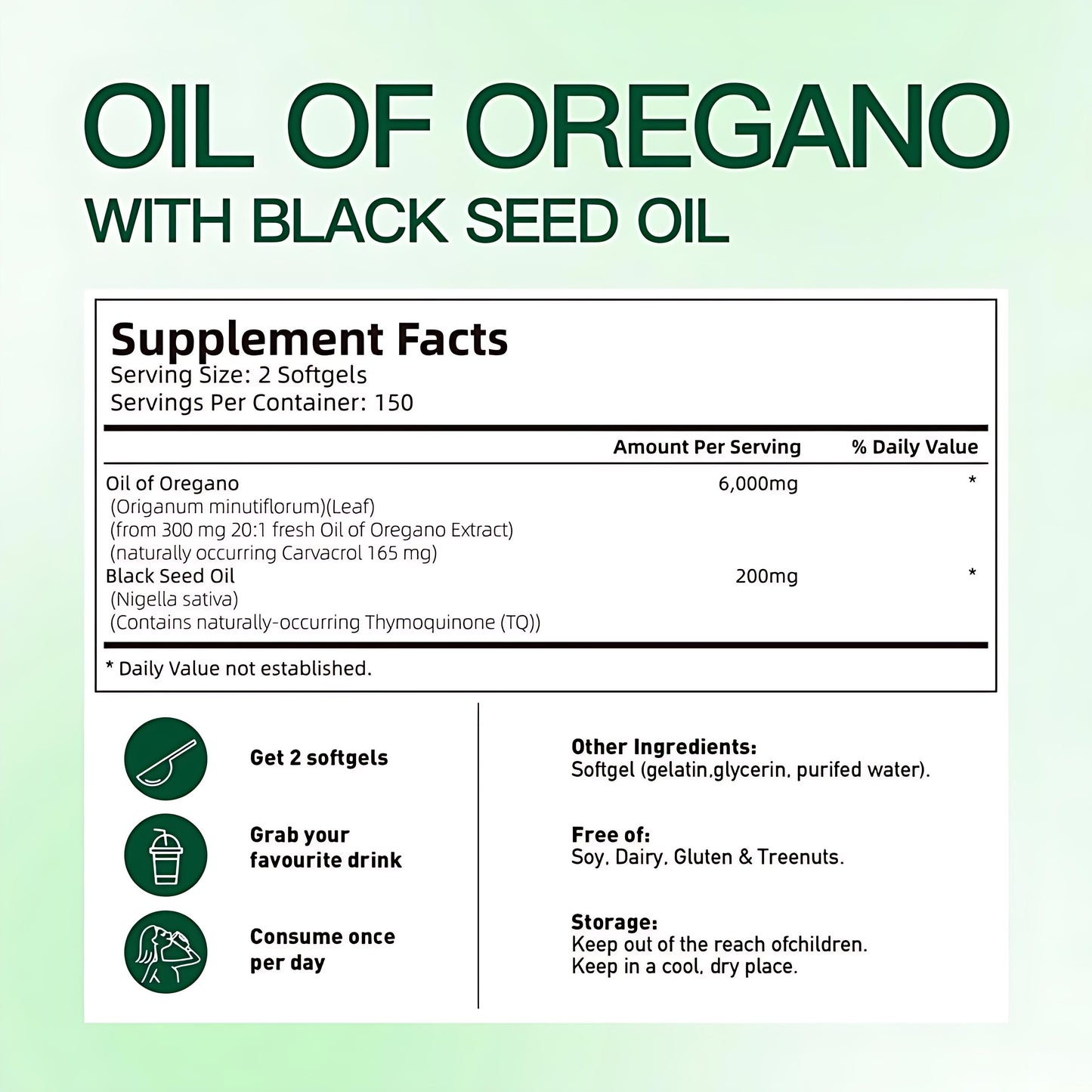 Oil of Oregano with Black Seed Oil 300 Capsules | Natural Antioxidants | Nutritional Support | Highly Effective Botanicals Dietary Healthcare Supplement