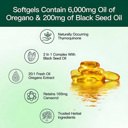 Oil of Oregano with Black Seed Oil 300 Capsules | Natural Antioxidants | Nutritional Support | Highly Effective Botanicals Dietary Healthcare Supplement